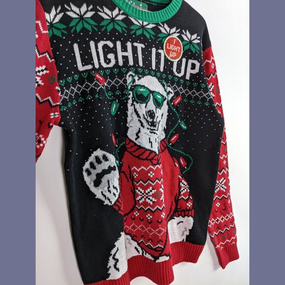 Ugly Christmas Sweater Unisex XL Polo Bear “Light It Up” Holiday Knit Tight Knit - Picture 3 of 7
